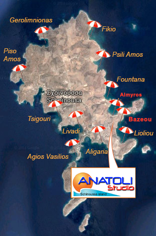 Schinoussa map schinoussa beach